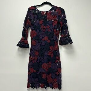 ALEXIA ADMOR Short floral lace dress size XS violet, red, blue colors